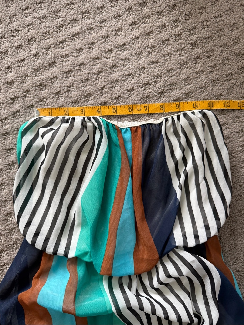 Iris Basic Strapless High-Low Dress in Teal, Navy, Rust & White - Picture 4 of 8